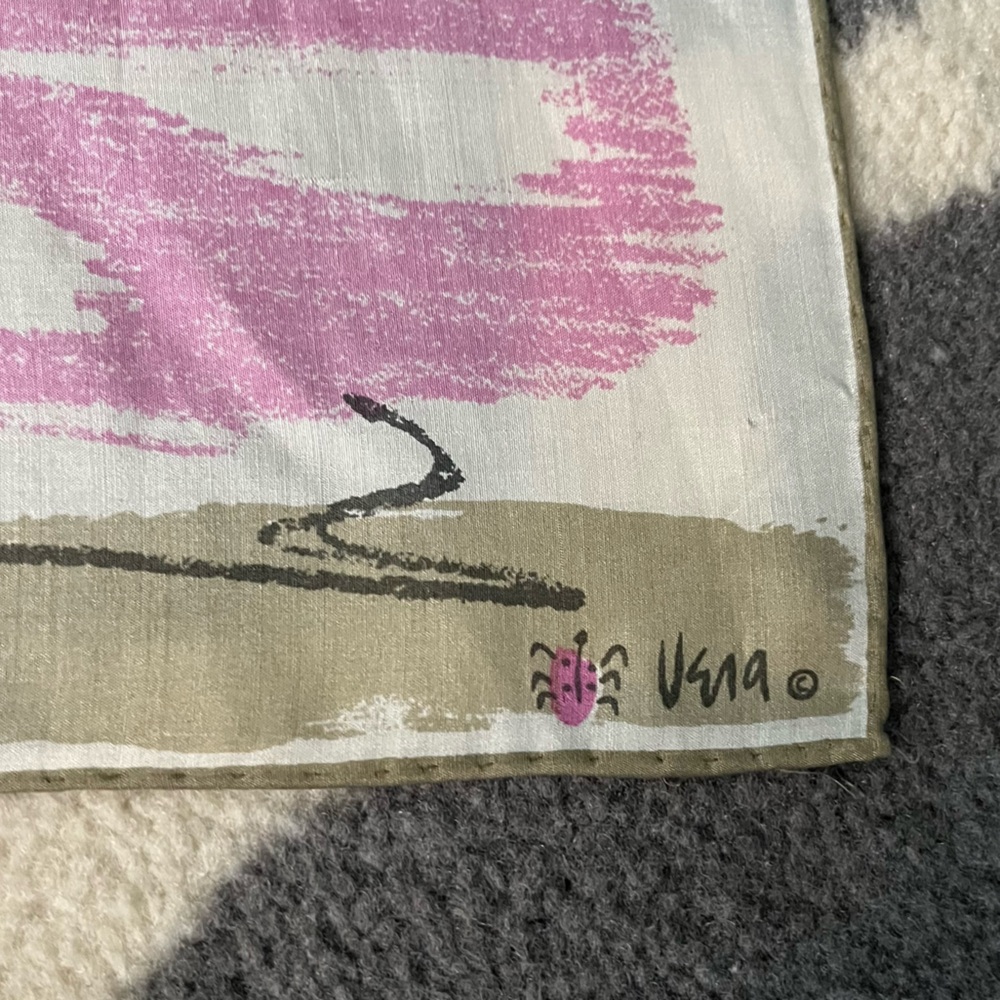VERA NEUMANN vintage Pink and Green Scenic Print Scarf-/- rare landscape! - Picture 7 of 10